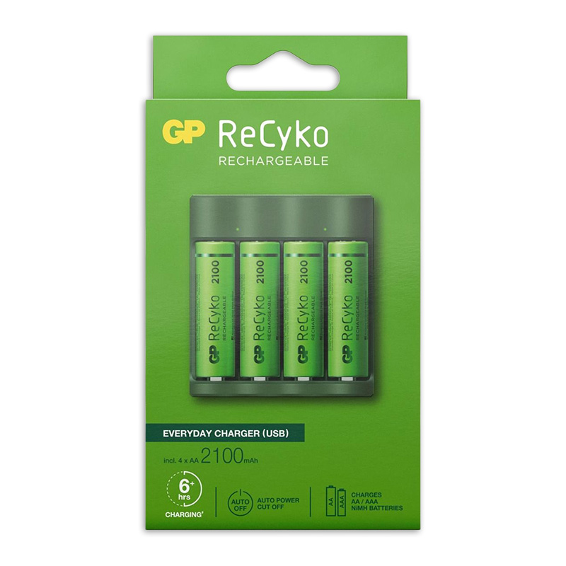 USB batterijlader + 4 x AA-batterijen 2100mAh NiMH - Image 2